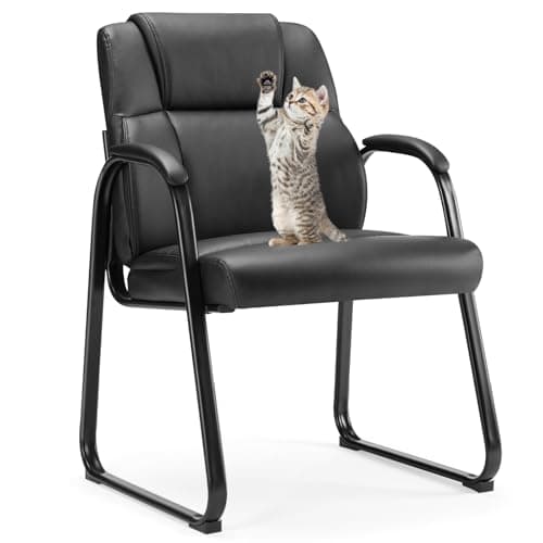 Sweetcrispy Waiting Room Chairs, Leather Stationary Office Guest Chair No Wheels, Comfy Padded Arms and Seld Base, for Reception Area Conference Room Lobby Home Computer Desk Bedroom Elderly, Black