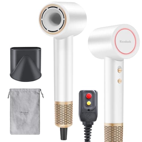 Rizzdeek Dries Hair Quickly Hair Dryer, UP 160,000 RPM High-Speed 500M Negative Ions Brushless Blow Dryer for Shine & Frizz-Free Hair, Intelligent Thermo-Control, Lightweight Quiet Dryer with Nozzle