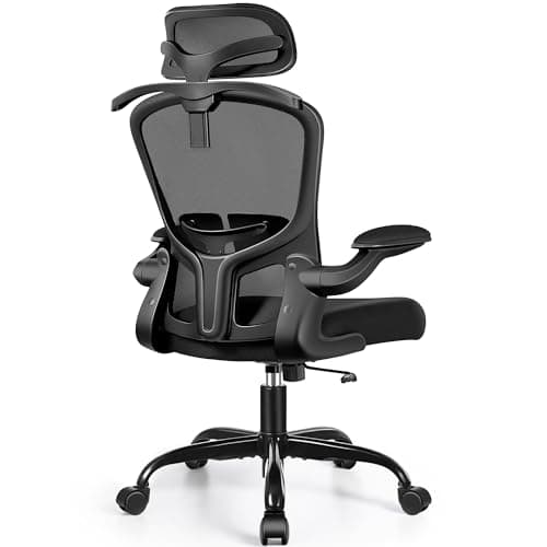 FelixKing Office Chair with Headrest, Ergonomic Desk Chair with Wheels, Task Swivel Comfy Chair with Adjustable Lumbar Support, Breathable Mesh Computer Chair with flip-up Armrests for Home (Black)