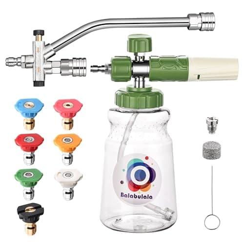 Dual Connector Accessory with Pressure Washer Foam Cannon, Balabulala Pressure Washer Double Tip Attachment for Foam Blaster with with 5 Power Washer Sprayer Nozzles, 1/4" Quick Connect, 3600 PSI