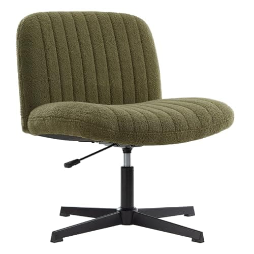 IWMH Criss Cross Velvet Armless Wide Office Chair - No Wheels, Cross Legged with Adjustable Height, Wide Seat, Desk Chair for Home, Office, Bedroom (Green)