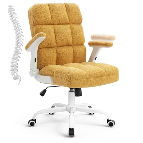 SEATZONE Comfy Office Chair,Yellow Small Desk Chair with Flip-up Armrests Adjustable Swivel Computer Chair for Home,Office,Bedroom