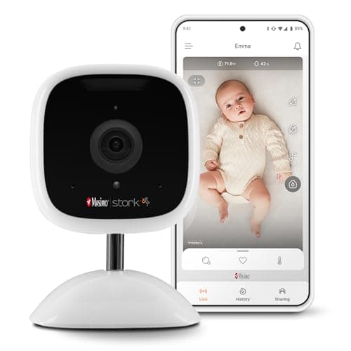 Stork Masimo Baby Monitor Camera, White - QHD-Hires 24hr Video Camera, Zoom in/Out, 2-Way Audio, Room Condition Alerts, Remote App Streaming (Discontinued)