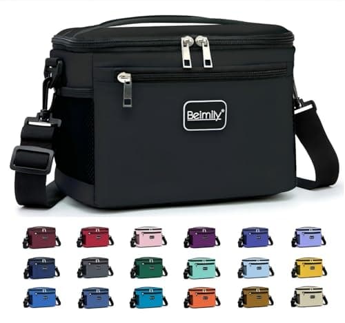 BEIMILY Lunch Box for Men/Women, Small Insulated Lunch Bag, Leak-Proof Soft Cooler Tote Bag, Reusable LunchBox for Work, Travel, Fitness, Picnic with Adjustable Shoulder Strap for Adults (Black)