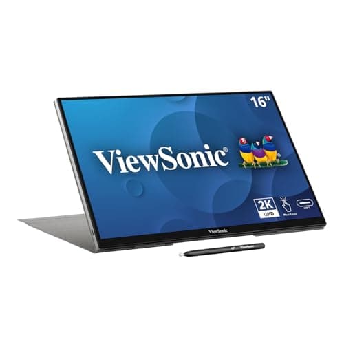 ViewSonic TD1656-2K 16 Inch WQXGA 1600p IPS Touchscreen Portable Monitor with 2 Way Powered 65W USB C, and Smart Cover with Built-in Stand