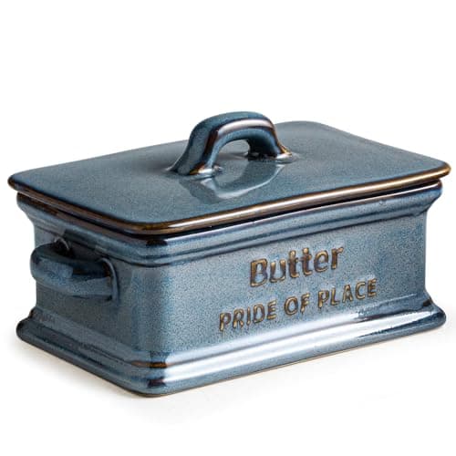 Zoeeker Butter Dish with Lid, Porcelain Butter Dish for Countertop Large Butter Keeper Butter Holder Container for East West Coast Butter, Farmhouse Decor for Mother's Day, Blue