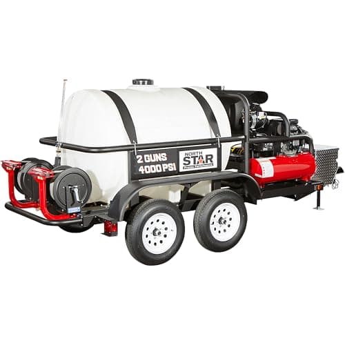 NorthStar Hot Water Commercial Pressure Washer Trailer with 2 Wands — 4000 PSI, 7.0 GPM, NorthStar Engine, 525-Gal. Water Tank