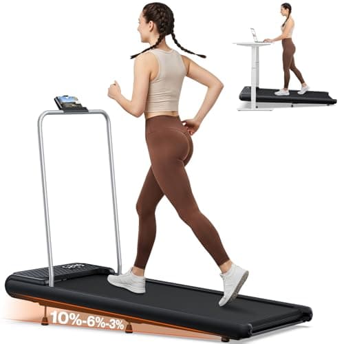 WELLFIT Under Desk Walking Pad with Handlebar, Lightweight 29lb Walking Treadmills for Home Small Space, 265LB Capacity Compact Smart Walking Pads with 10% Incline Works with KINOMAP Apple Health