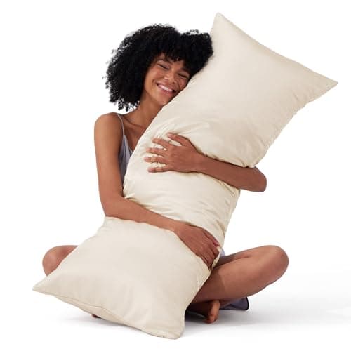 Bedsure Satin Body Pillow Cover with Zipper, Similar to Silk Body Pillow Pillowcase, Soft & Breathable Long Pillow Case, Cooling & Silky Long Pillowcase for Hair and Skin, Gifts, Beige, 20x54 Inches