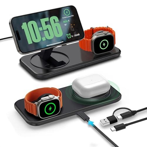 2 in 1 Wireless Charging Station for Mag-Safe, Magnetic Wireless Charger Pad 15W Fast Charge for iPhone 17 Pro Max/17 Air/16/16 Plus/15/14/13/12,AirPods Pro 3,Apple Watch Series,Black