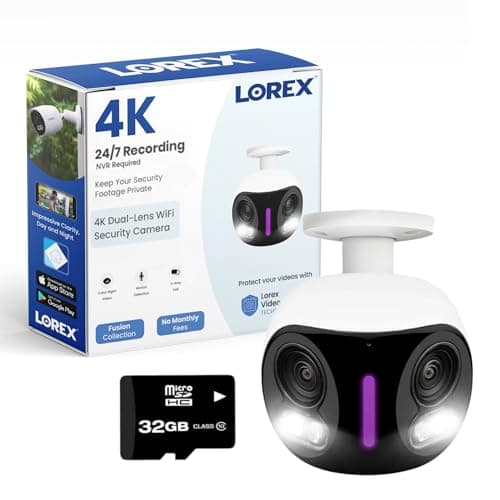 Lorex 4K Dual-Lens Outdoor Wi-Fi Security Camera | 180° Panoramic View | Smart Security Lighting | Color Night Vision | 2-Way Talk | Auto-Framing | 32GB Local Storage, No Monthly Fees | IP66 Rated