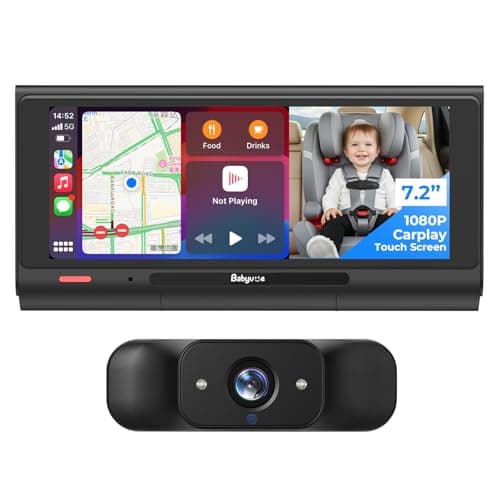 Babyvue BV7 7.2" Baby Car Camera with Carplay Split Screen and Recording, 1080P IR Night Vision Car Baby Monitor, Foldable Stand, Sleep Mode, Easy Install & Quick Pairing for Safer Driving