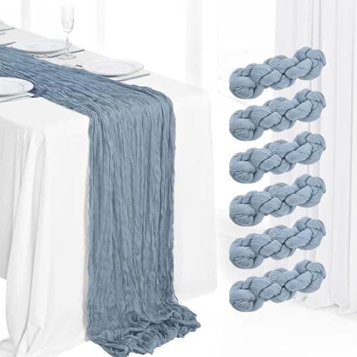 6 Pack Boho Gauze Cheesecloth Long Rustic Sheer Table Runner for Wedding, Bridal, Baby Shower, Birthday Party, Cake Table, Arbor Decorations (Dusty Blue)