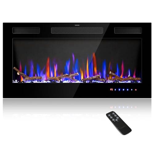 36" Electric Fireplace Inserts - Recessed Fire Place and Wall Mounted Fireplace Heater with Remote Control, Touch Screen Indoor Faux Floating Fireplace, Timer, Adjustable Flame Color, 750 | 1500W