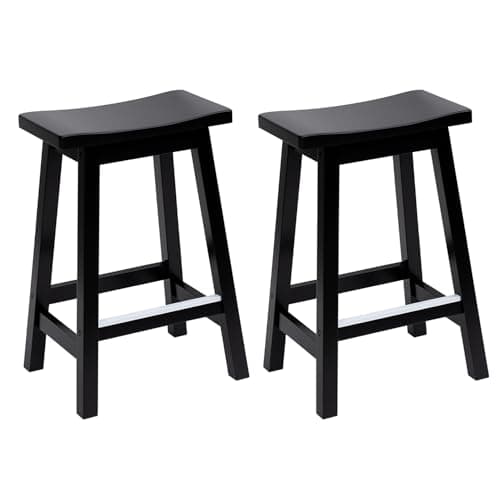 PayLessHere Bar Stools Set of 2, Wooden Saddle Stools 24 Inch Heigh, Bar Chairs Seat with Footrests and Industrial, Kitchen Counter Stools for Restaurant, Bistro Bar and Home Dining