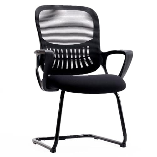 Sweetcrispy Reception Guest Chair Set of 1, Stationary Non Rolling Mesh Mid Back Computer Office Desk with Lumbar Support for Home Waiting Area Conference Room Bedroom