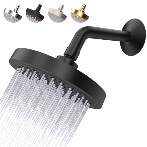 High Pressure Shower Head - Anti-Clogging Silicone Nozzles - 2.5 GPM Removable Restrictor - Easy to Clean Adjustable Replacement - easy to install with Plumbers Tape - 6 inch - Matte Black Finish