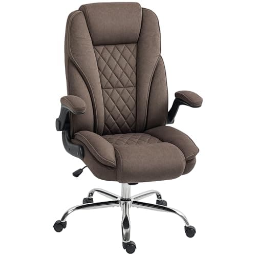 HOMCOM High Back Office Chair, Executive Desk Chair with Swivel Wheels, Flip-up Armrest, Adjustable Height, Modern Diamond Fabric Computer Chair for Home Office, Dark Brown