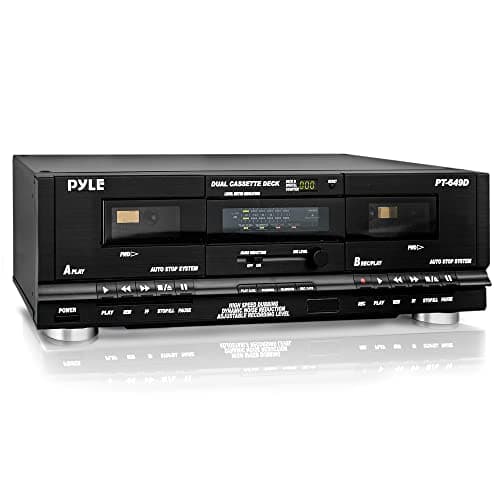 PyleUsa Dual Cassette Deck | Music Recording Device with RCA Cables | Removable Rack Mounting Hardware | CrO2 Tape Selector | Built-in 3 Digit Tape Counter - 110V/220V