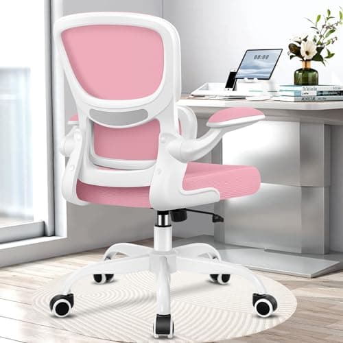Razzor Ergonomic Desk Chair with Lumbar Support and Adjustable Armrests, Breathable Mesh Mid Back Computer Chair, Reclining Office Chair for Home Office - Pink