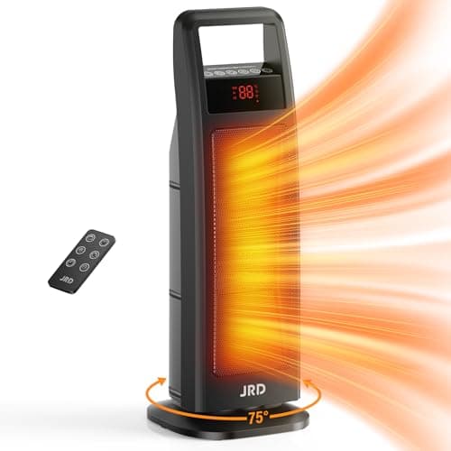 Space Heater Indoor Use, JRD 24" Fast Electric Heater with Remote, Thermostat, 75° Oscillation, 1-8H Timer, Safe Protection, 1500W Portable Heater for Large Room Bedroom Office Garage