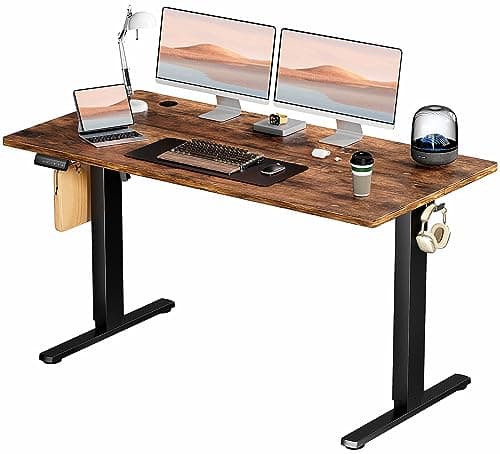 Elevon Electric Adjustable Height Standing Desk - 55 x 24 inch Sit to Stand Up Desk with Splice Board, Rising Home Office Computer Table with 2 Hook and Wire Hole for Work