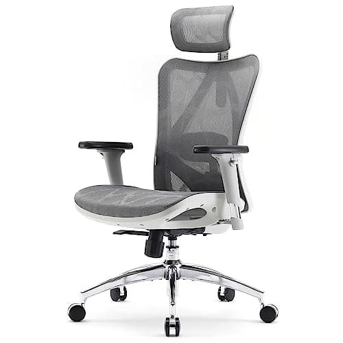 SIHOO M57 Ergonomic Mesh Office Chair, High Back Home Desk Chair with 3D Armrests, Lumbar Support and Adjustable Headrest, Comfortable Computer Chair, Big & Tall Office Chair Hold 330 LBS-Light Grey
