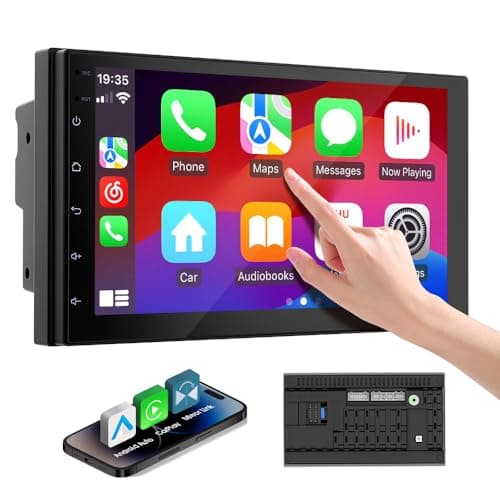 Haudio Double Din Car Stereo Radio with 7 inch HD Touchscreen, Wireless Apple Carplay & Android Auto, Bluetooth, SWC, Mirror Link, AUX,FM Car Radio Receiver(No backup reversing camera)|for All Vehicle