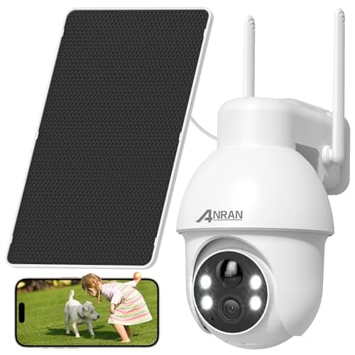 ANRAN 2K Solar Security Camera Wireless Outdoor, 360° Pan/Tilt Color Night Vision, PIR Human Detection, 2-Way Audio, Weatherproof, Compatible with Alexa, 2.4GHz WiFi Only