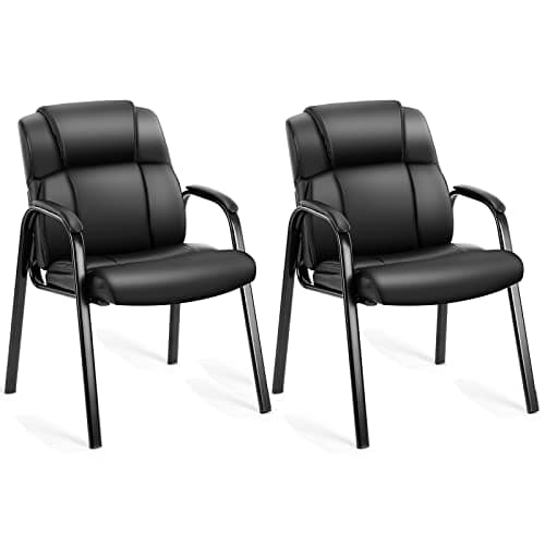 OLIXIS Waiting Room Reception Chairs Set of 2, Leather Office Desk Guest Stationary Side Chair with Padded Arms for Home Conference Lobby Area Meeting Church Medical Clinic Elderly Student