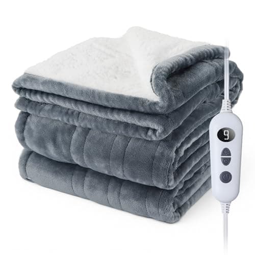 Oziral Electric Heated Blanket – 50"x60" Flannel Sherpa Electric Throw with 10 Heat Levels and 9 Timer Settings, Auto Shut Off – Cozy Warm Dual-Sided Blanket for Bed, Office, Sofa (Gray)