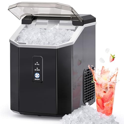 Nugget Ice Maker Countertop, Crushed Chewable Ice Maker Machine with Self-Cleaning, 34Lbs/24H, Pebble Portable Ice Machine with Ice Scoop, One-Click Operation, for Home Bar, Kitchen, Office, RV