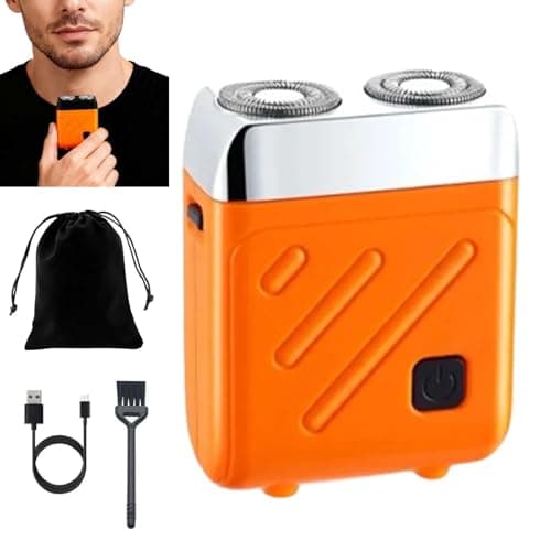Double Ring Electric Shaver, Mini Case Alloy Razor, 2026 New Upgrade Portable 360° Rotary Waterproof Double Head Razor, Wet & Dry Use,One-Button Electric Shaver for Home Travel Business(Silver-Orange)