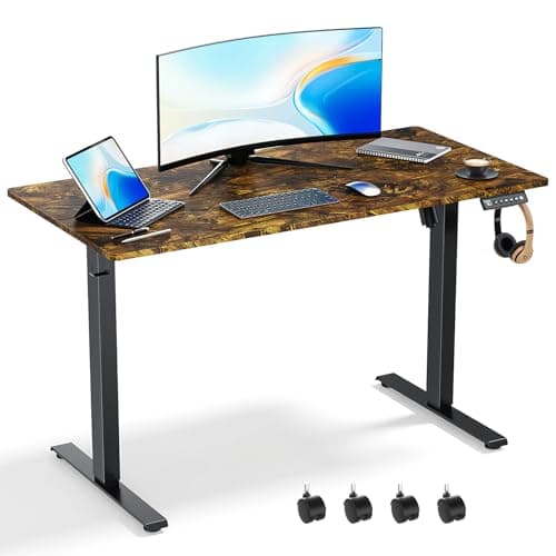 VVENACE 48 x 24 Inch Electric Standing Desk Adjustable Height, Sit Stand Desk, Stand up Desk for Home Office, Computer Workstation (Spliced Desktop,Rustic Brown)