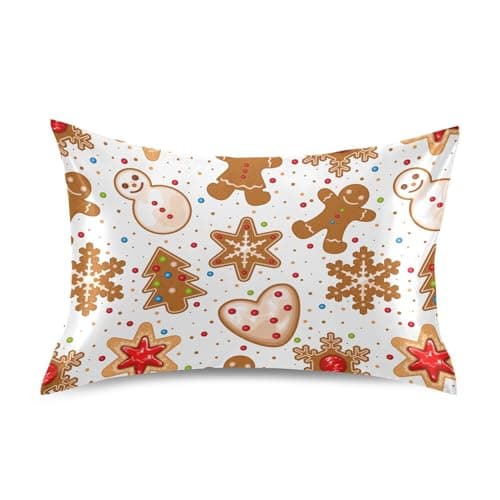 Dalzium Christmas Satin Pillowcase for Hair and Skin Gingerbread Cookies Silk Pillow Case Soft and Cozy Body Pillow Covers Standard Size with Envelope Closure