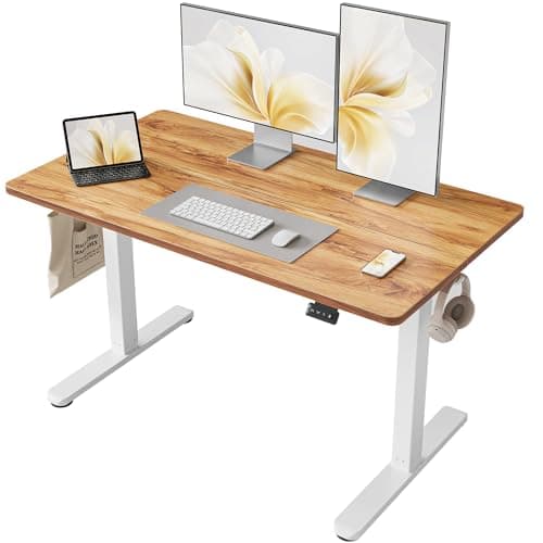 Cubiker Standing Desk, Stand up Height Adjustable Home Office Electric Desk, 48 x 24 Inch Sit Stand Desk with Splice Board, Light Rustic Desktop