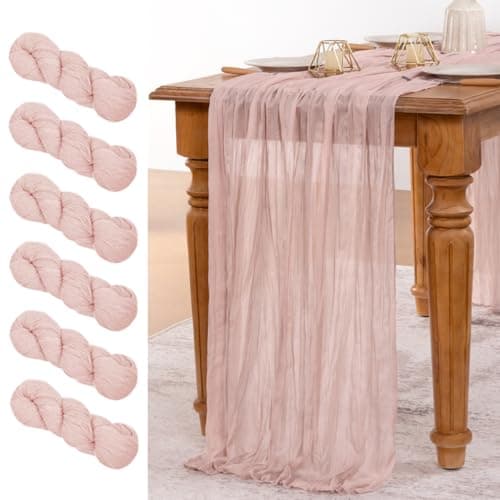 MLMW 6 Pack Easter s Dusty Pink Cheesecloth Table Runner Boho Gauze Rustic Cheese Cloth Spring Table Runner 160 inch 13.3ft Long for Gender Reveal Wedding Party Baby Bridal Shower Birthday Home Decor