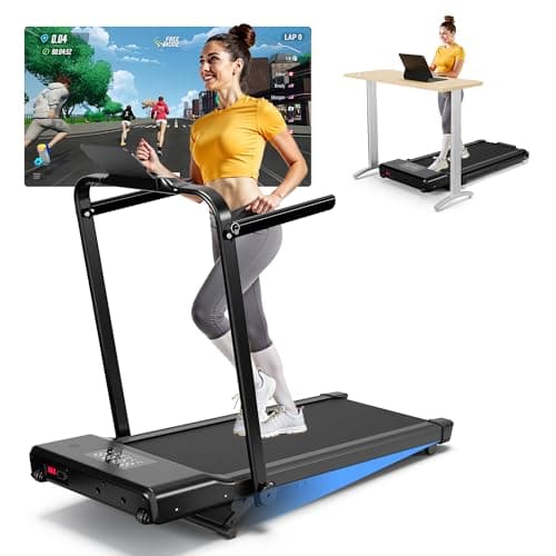 Superun Walking Pad Treadmill with Handle Bar, 300 LBS Capacity Treadmills for Home, 3.0HP Portable Under Desk Treadmill for Home Office with LED Display Remote APP Control
