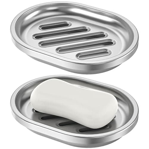 Soap Dish,Stainless Steel Soap Holder with Drain Spout,Brushed Metal Soap Saver for Bathroom Shower, Bathtub, Kitchen Sink,Durable and Stylish