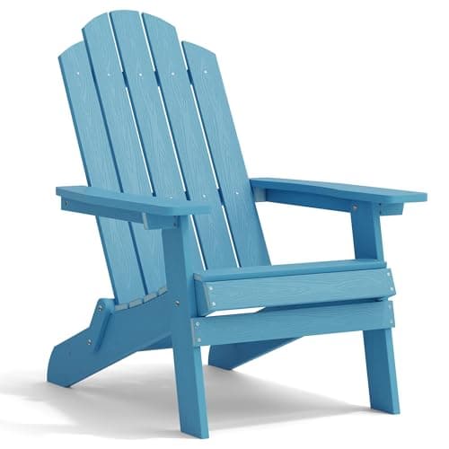 MXIMU Folding Adirondack Chair for Outdoor: Easy to Assemble and Comfortable Adirondack Chairs - All Weather Composite Plastic Chair for Outside Fire Pit Patio Lawn Garden Backyard Use(Blue)