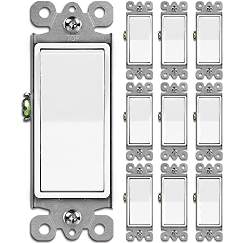 BESTTEN 10 Pack Single Pole Decorator Wall Light Switch, 15A 120/277V, Paddle Light Switch, On/Off Rocker Interrupter, UL Listed, White