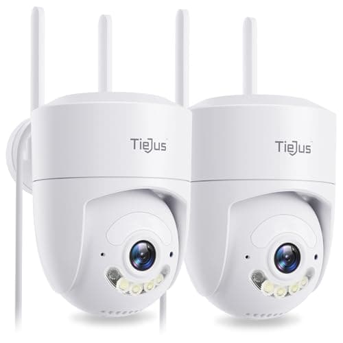 TIEJUS 5G/2.4G Security Camera Outdoor, 24/7 Recording Wired Cameras for Home Security, Plug-in Power, 360° PTZ, Auto Tracking, Color Night Vision, IP66 Waterproof, SD/Cloud Storage, White-2 Packs