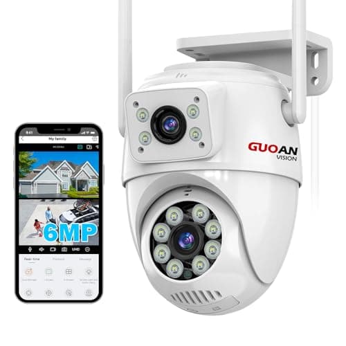 GUOANVISION 【Dual Lens Linkage】 6MP Security Camera Outdoor, WiFi Security Camera,Outdoor Camera Wireless,360°View,IP66 Waterproof,Human Detection&Tracking,Night Vision,24/7 Record,Corded Power