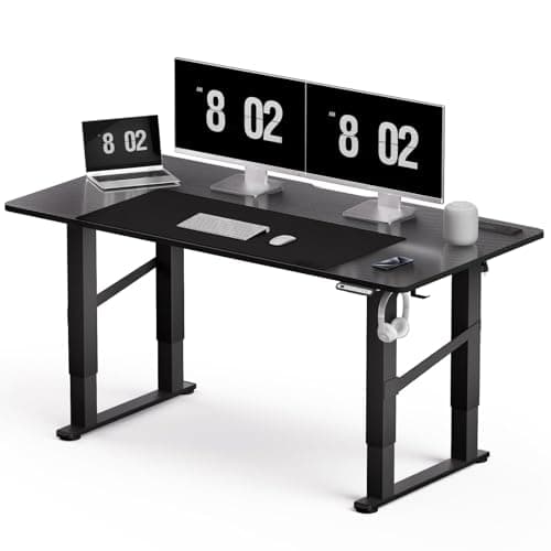 GTPLAYER 4 Legs Standing Desk with Dual Motor, 55 x 28 Inch Adjustable Height Desk with Power Outlets & LED Lights, Home Office Computer Workstation Sit Stand Up Desk with 3 Memory Preset