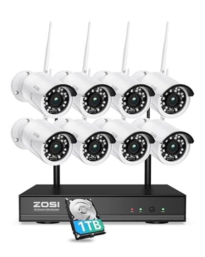 ZOSI 8CH 2K WiFi Security Cameras System Outdoor with 1TB HDD, 8Pcs Weatherproof Plug-in Cameras, Night Vision, Smart Motion Detection, 2K H.265+ 8 Channel Home Surveillance NVR for 24/7 Recording