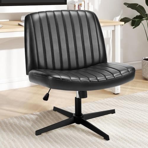 Criss Cross Chair Legged Office Wide Comfy Desk Seat, No Wheels Armless Computer Task Seating, Swivel Vanity Home Height Adjustable