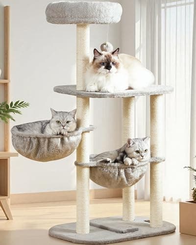 Small Cat Tree Tower with Lots of Scratching Posts - 42 Inch Medium Compact Cats Scratch House with Hammock Perch for Multi Level 2 Kitty - Indoor Corner Cat Bed Condo Climbing Gym Towers Furniture