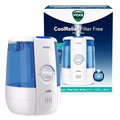 Vicks CoolRelief Cool Mist Humidifier Small to Medium Room Vaporizer for Baby, Kids, Adults, 1.2 Gal