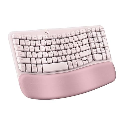 Logitech Wave Keys Wireless Ergonomic Keyboard with Cushioned Palm Rest, Comfortable Natural Typing, Easy-Switch, Bluetooth, Logi Bolt Receiver, for Multi-OS, Windows/Mac - Rose