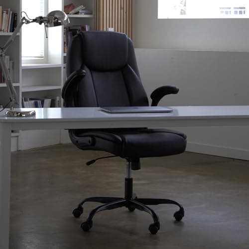 NEO Chair Ergonomic Office Chair PU Leather Executive Chair Padded Flip Up Armrest Computer Chair Adjustable Height High Back Lumbar Support Wheels Swivel for Gaming Desk Chair (Black)